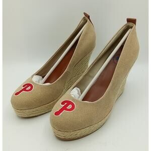 Philadelphia Phillies MLB Espadrille Tan Wedge Heels Women's Size 10.5